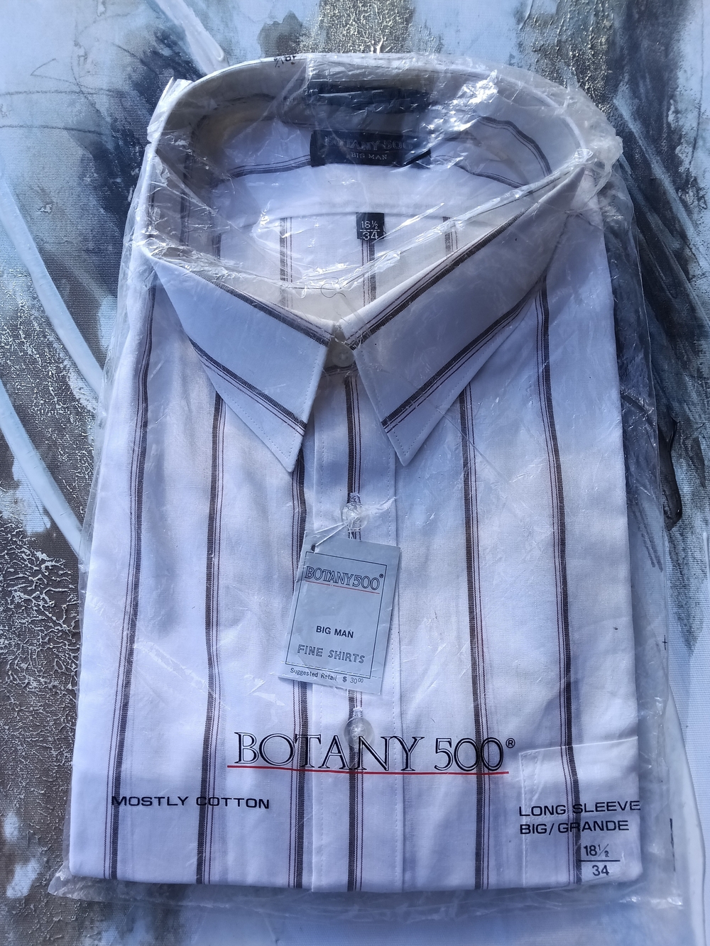 Botany 500 Men’s White Dress Shirt with Brown Stripes